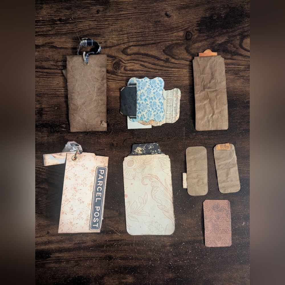 2/$15 Set Of 6 Handmade Junk Journal Vintage/Rustic Tags-Double Sided-Cream/Blue - Picture 5 of 5